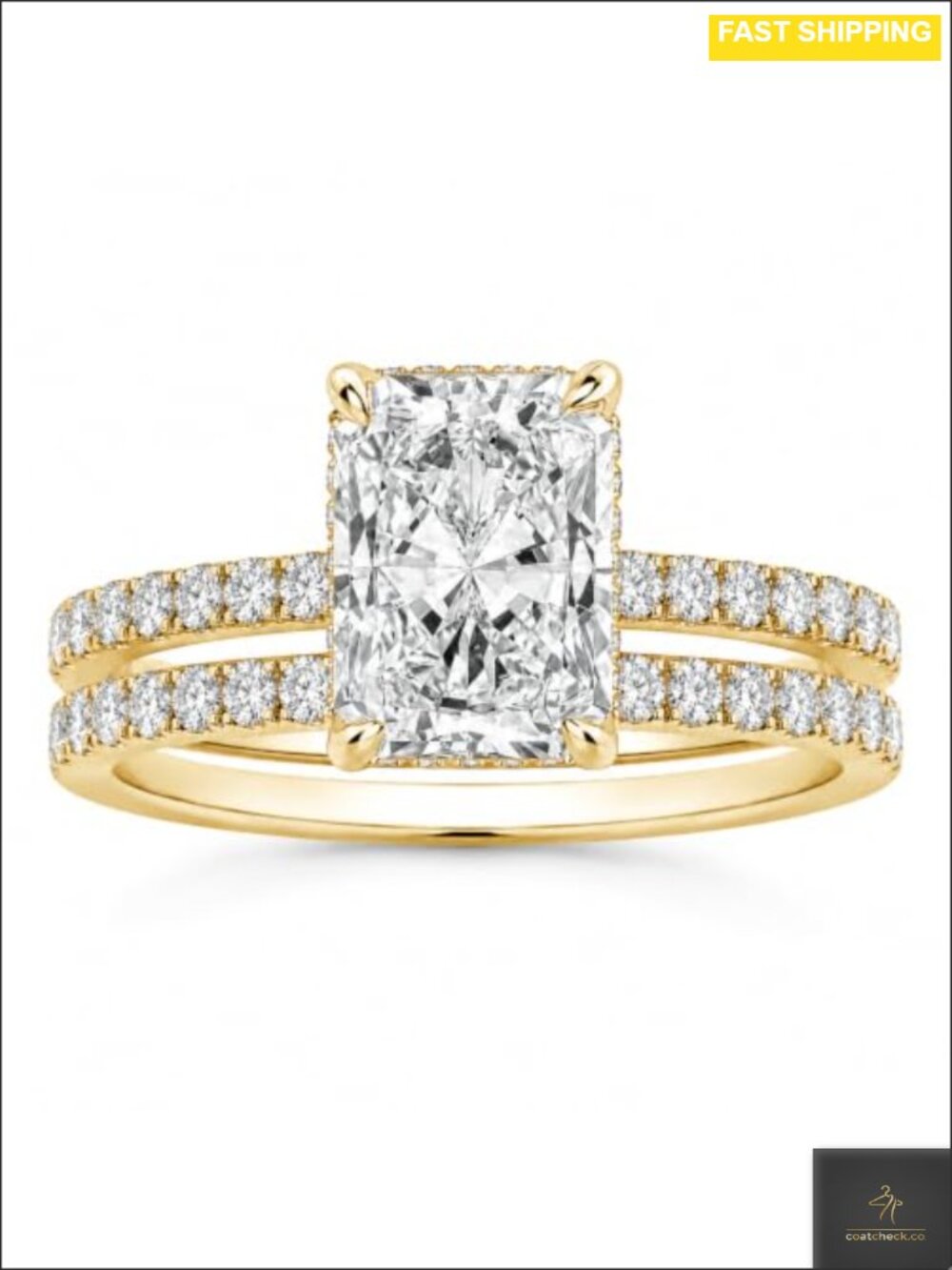 14K Gold Plated 1.5ct Radiant Cut Wedding Ring Set Two-Piece Bridal Set